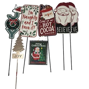 New 6 Christmas Yard Stakes Signs And 1 Metal Sign Ornament Hanging - Picture 1 of 10