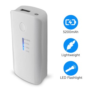 5200mAh Power Bank, LED flashlight, Compact Design, Works with Any Mobile Device