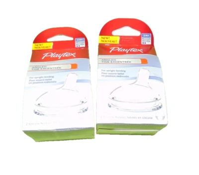 Playtex Angled Medium Flow 2pkX2 4 TOTAL  Silicone Nipples 3M+  BPA New - Image 1 of 2