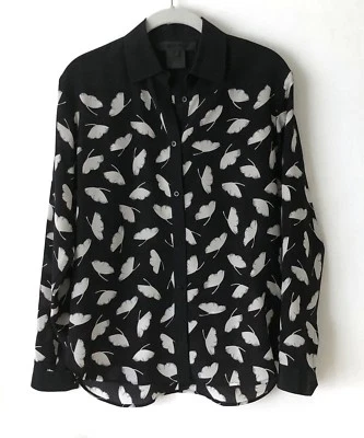 Blusa de Seda Jason Wu Miss Wu Negra Blanca Moderna Estampado de Hojas Carrera Talla 0 Foto 1 de 4