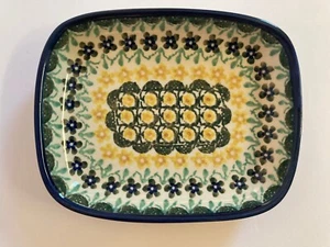 Bandeja de platos de gres de cerámica polaca hecha a mano de 7,25" firmada Teresa Liana Unikat 310 - Imagen 1 de 3