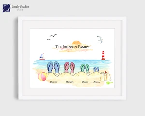 Personalised family welly flip flop print, gift for family, new home art decor - Picture 1 of 2