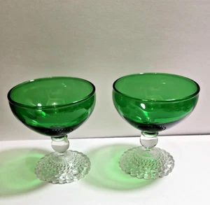 2 Vtg Anchor Hocking Green Boopie Bubble Foot Liquor Champagne Sherbet Glasses - Picture 1 of 3