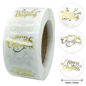 50/100pcs Merry Christmas Transparent Gold Stickers Gift Wrapping Seals Labels - Picture 1 of 1
