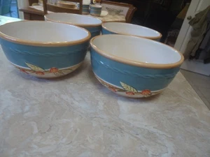 Set of 4 Fritz and Floyd Carissa Paisley Blue Band 6" Coupe Soup Bowls Unused - Picture 1 of 6