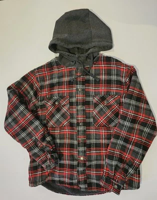 Hawke & Co Mens Fleece Lined Gray Black Red Button Up Jacket Sweater- Large EUC! - Image 1 of 4
