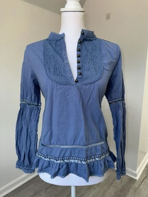 Vintage Mary-Kate and Ashley Blue Lace Trim Boho Top Girls XL 14/16 (women xs) - Image 1 of 4