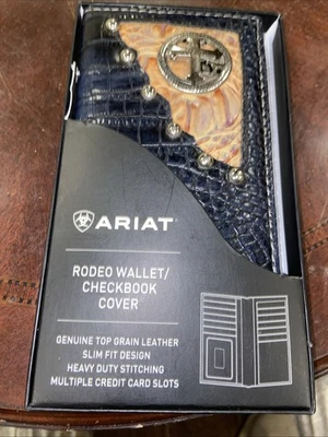 Cartera de Rodeo Ariat para Hombre con Conchología Cruz Vaquera Plateada - Cobre Óxido Nueva Foto 1 de 4