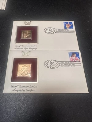 1993 PCS First Day Of Issue Deaf Communication Stamp And Gold Stamp Replicas - Image 1 of 4