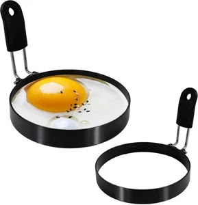 2 packs 3.5'' Egg Rings Set with Silicone Handle, Stainless Steel Black - Picture 1 of 5