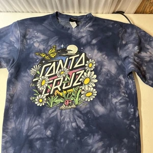 Santa Cruz Sweatshirt Men's Med Tie-Dye Floral Blue Crew Neck Pullover - Picture 1 of 3