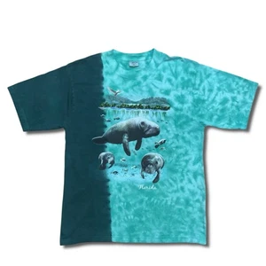 Camisa de manatí vintage para hombre XL azul verde tie dye naturaleza estampado años 90 océano - Imagen 1 de 11