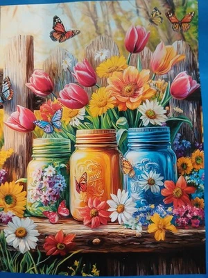 Punto de Cruz Estampado, Flores en Tarros Pintados, 14ct, 40x50 Cm, 25 Colores Foto 1 de 4