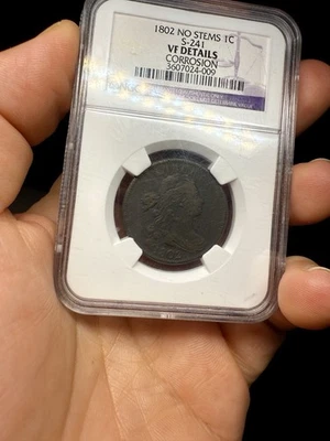 1802 Large Cent No Stems NGC VF (DET) 20% Below Wholesale, Scratches On Case - Image 1 of 3