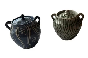 Antique VANTINES KOMPEITOS ART POTTERY JAR & LID Lot Of 2 - Picture 1 of 14