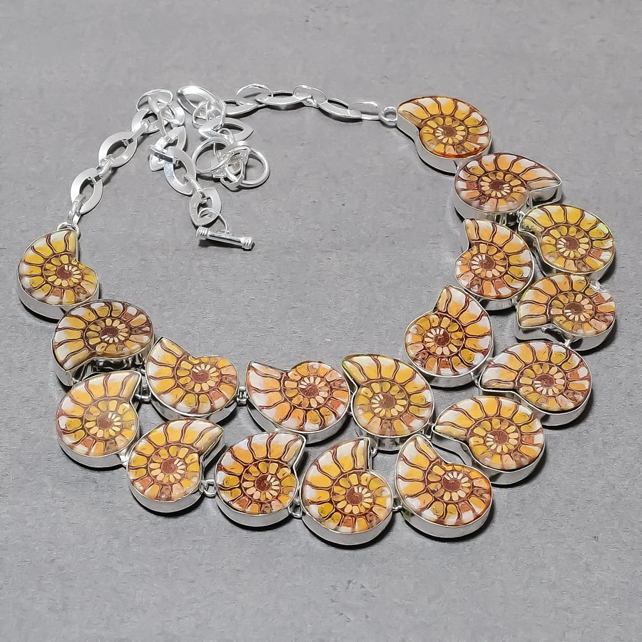 Ожерелье из коричневого аммонита ручной работы модные этнические ювелирные изделия 18 дюймов SR 6896 - Изображение 1 из 4