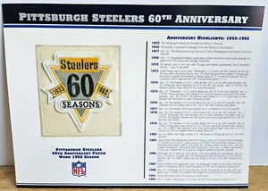Willabee & Ward Pittsburgh Steelers 60th Anniversary Embroidered Patch/Stat Card - Picture 1 of 4