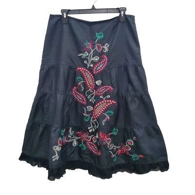 Falda Carole Little Para Mujer Negra 100% Seda Boho Bordada Cuentas Paisley Talla 8 Foto 1 de 4