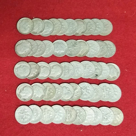 Roosevelt Silver Dime Roll *90% Silver* ~50 COINS~ Circulated Condition Cover
