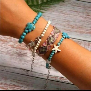 Türkis Perlen Freundschaftsarmband Set geflochten Schildkröte Boho Surfer Schmuck Neu - Bild 1 von 6