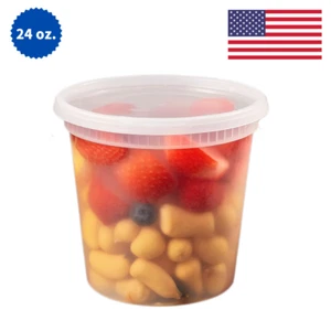 24 oz Heavy Duty Large Round Deli Food/Soup Plastic Containers w/ Lids BPA free - Picture 1 of 8
