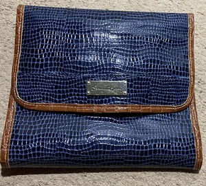 Vintage Samantha Brown Hanging Toiletry Bag Blue Brown Yellow Embossed Croc - Picture 1 of 5