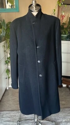 Perry Ellis Portfolio Black Wool Cashmere Single Breasted Overcoat Size 46R - Image 1 of 4