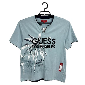 Guess Los Angeles men's shirt V neck Nolan slit light blue size L - Picture 1 of 10