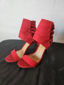 🔥🚨Anne Michelle Designer Red Suede Dress Heel Size 7 Zip Nice Womens Shoe - Picture 1 of 4