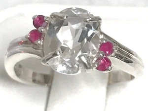 Natural White Topaz Red Ruby Size 6.75 Ring 925 Sterling Silver USA Made - Picture 1 of 4