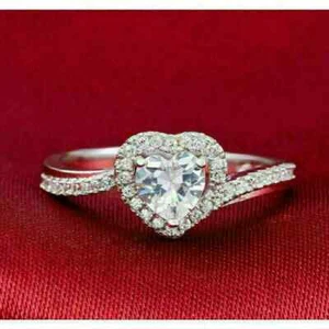 2.00 Ct Heart Cut Moissanite Engagement Wedding Halo Ring 14K White Gold Plated - Picture 1 of 3