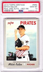 2019 Topps Heritage Real One Red Ink 34/70 Mitch Keller Rookie Auto RC PSA 10 - Picture 1 of 2