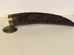 Vintage Antik Pulverhorn Elefanten geschnitzt Holz Messing Ende RAR!! - Bild 1 von 10