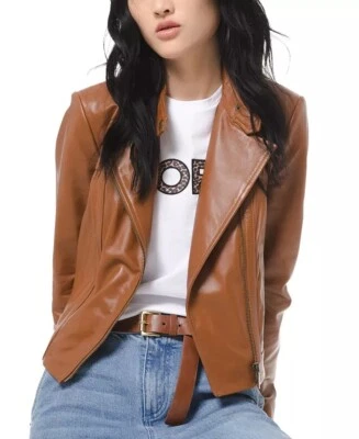 MICHAEL KORS Leather Moto Jacket Size P - Image 1 of 3