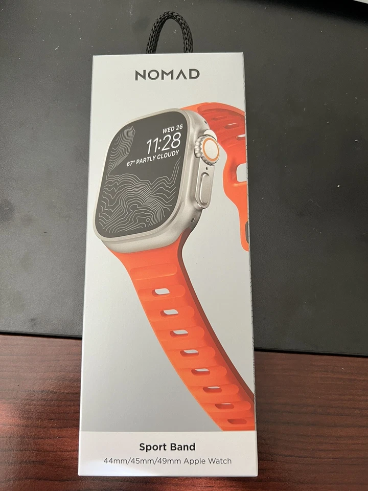 NOMAD Apple Watch Sport Strap FKM Band Ultra Orange 45/49mm M/L Authentic