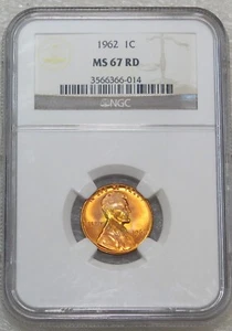 1962 P Lincoln Cent NGC MS67RD Bright Red with Magnificent colour PQ #R5A - Picture 1 of 4