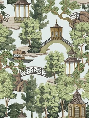 17.3"X393" Retro Green Landscape Wallpaper Peel and Stick Decor for Bedroom - Image 1 of 4