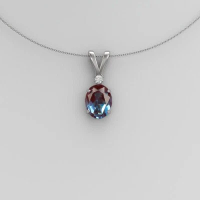 Silver Alexandrite Necklace Oval Cut June Birthstone Color Changing for Women - Image 1 of 2
