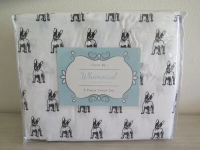 Whimsical Collection Twin (Extra Long) White French Bulldog, 3 Piece Sheet Set - Image 1 of 4