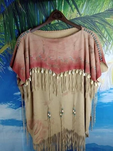 Patricia Wolf Western Fringe Leather Poncho Women’s Handmade In Texas - Picture 1 of 18