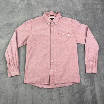 Ambig Shirt Mens Medium Chambray Red Skateboard Skater Long Sleeve Button Up Y2K - Image 1 of 4