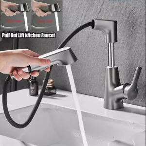 Kitchen Sink Pull Out Lift Faucet Sprayer Pull Out Head 360°Swivel Mixer Tap - Picture 1 of 16