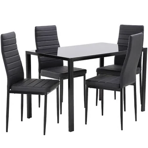Dining Room Table Set 5-Piece Kitchen with 4 Faux Leather Metal Frame Chairs - Picture 1 of 7
