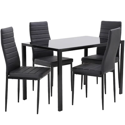 Dining Room Table Set 5-Piece Kitchen with 4 Faux Leather Metal Frame Chairs - Image 1 of 4