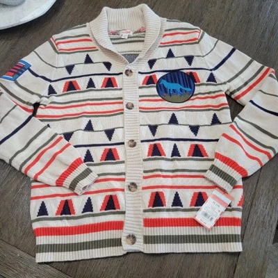 CAT & JACK девочки XL (16) мягкий хлопок 'Wolf' кардиган свитер бежевый, в полоску - Изображение 1 из 4