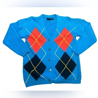 Cárdigan Suéter Vintage Dockers Turquesa Argyle Abotonado 100% Algodón Mediano Foto 1 de 4
