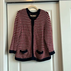 Cárdigan cuadrado tejido tweed rojo para mujer Talbots talla XL algodón americano festivo - Imagen 1 de 7