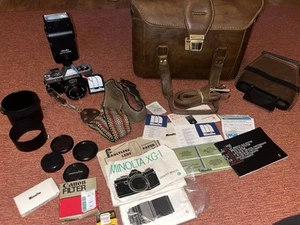 MINOLTA XG-1 35mm SLR Film Camera With 45mm Lens Manuals Vtg Strap Leather Case - Picture 1 of 24