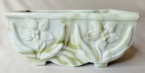 Vintage Akro Achat Marmor weiß grün Schlacke Glas Übertopf Floral Schmuck Schale - Bild 1 von 14