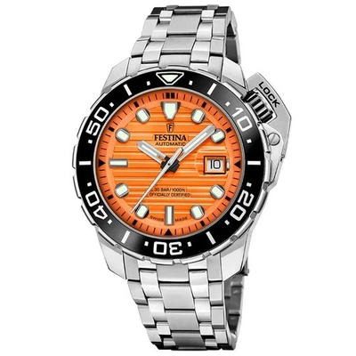 New FESTINA Swiss Made 47mm Orange Dial Odyssey Diver Men's Watch F20043/3 - Image 1 of 4